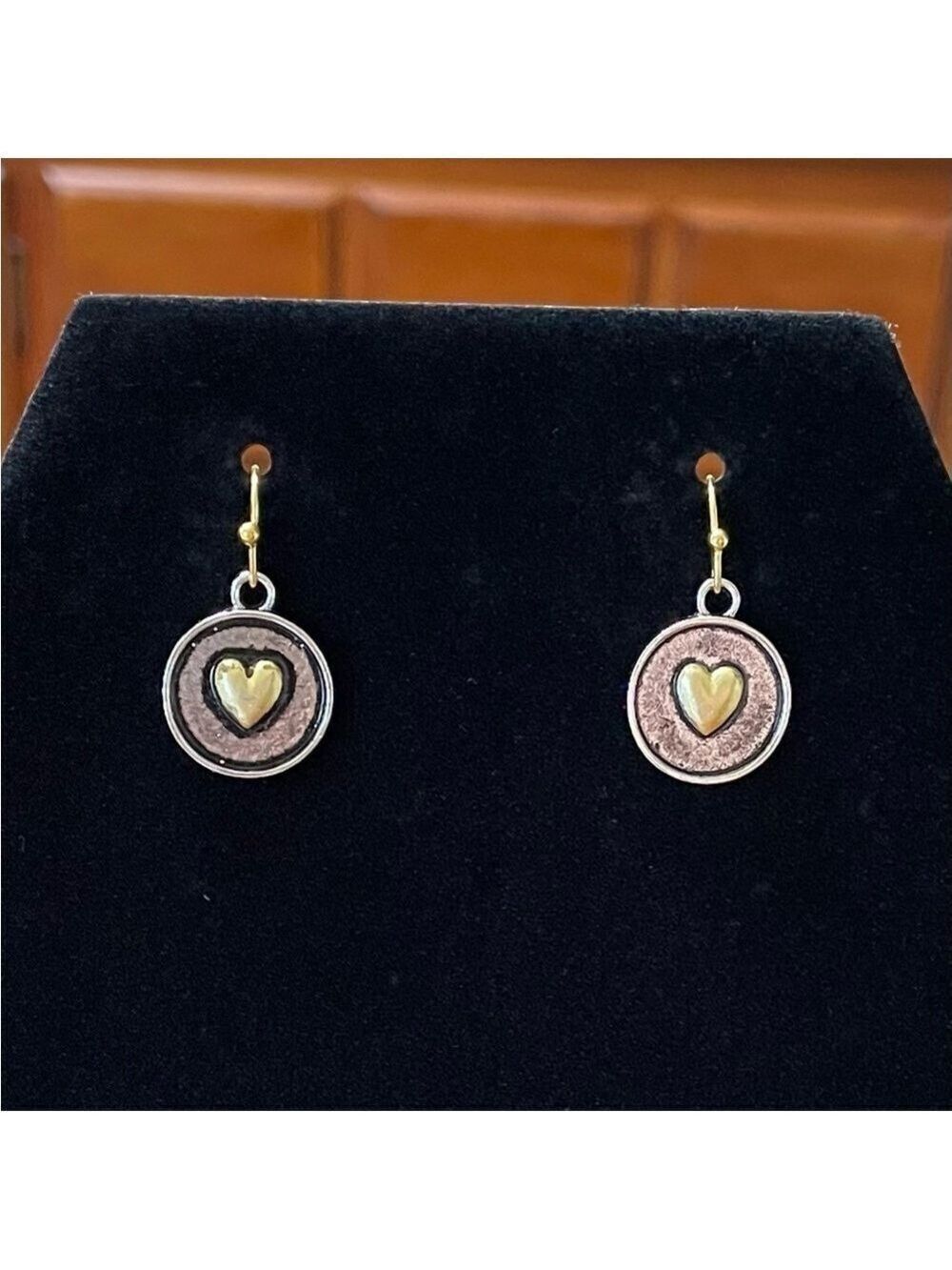 Earrings Heart Gold and Silver Tone Dangle New